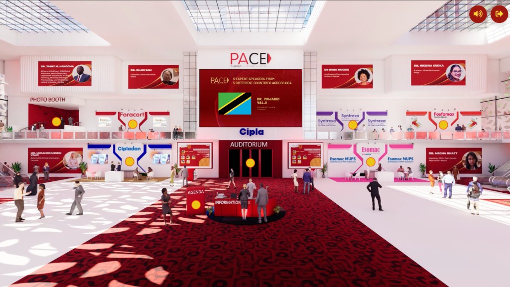 Pharma-branded 3D virtual congress lobby on VIDE